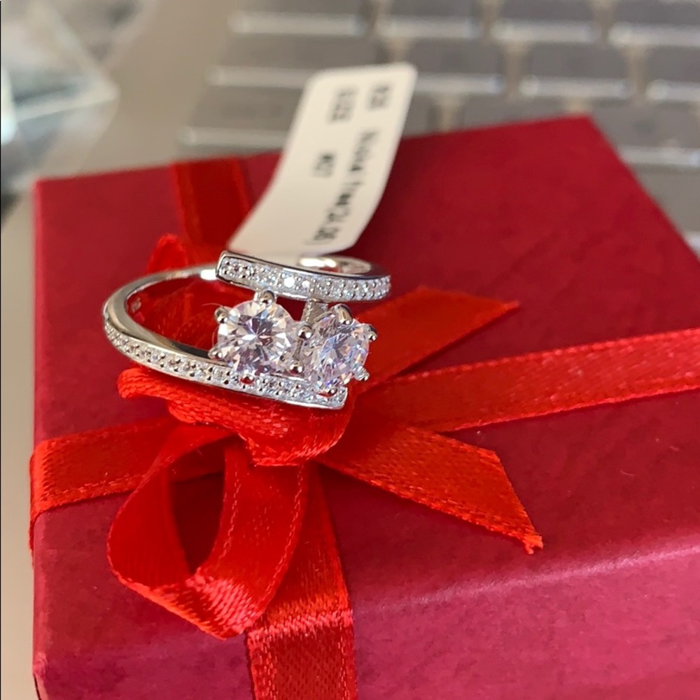 Double Round CZ Stone Promise Engagement Ring - Picture 9 of 9
